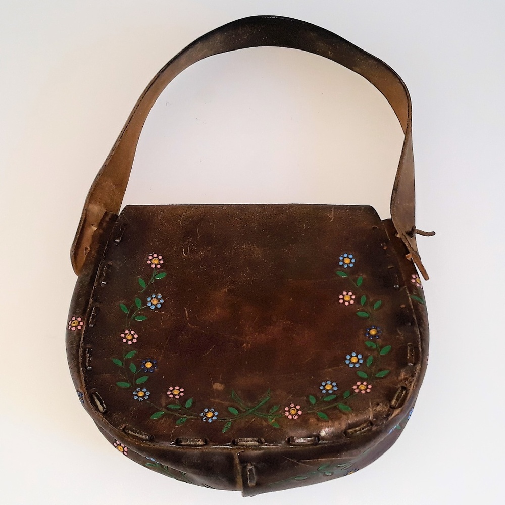 Floral Stamped Leather Shoulder Bag Vintage - Picture 4 of 8
